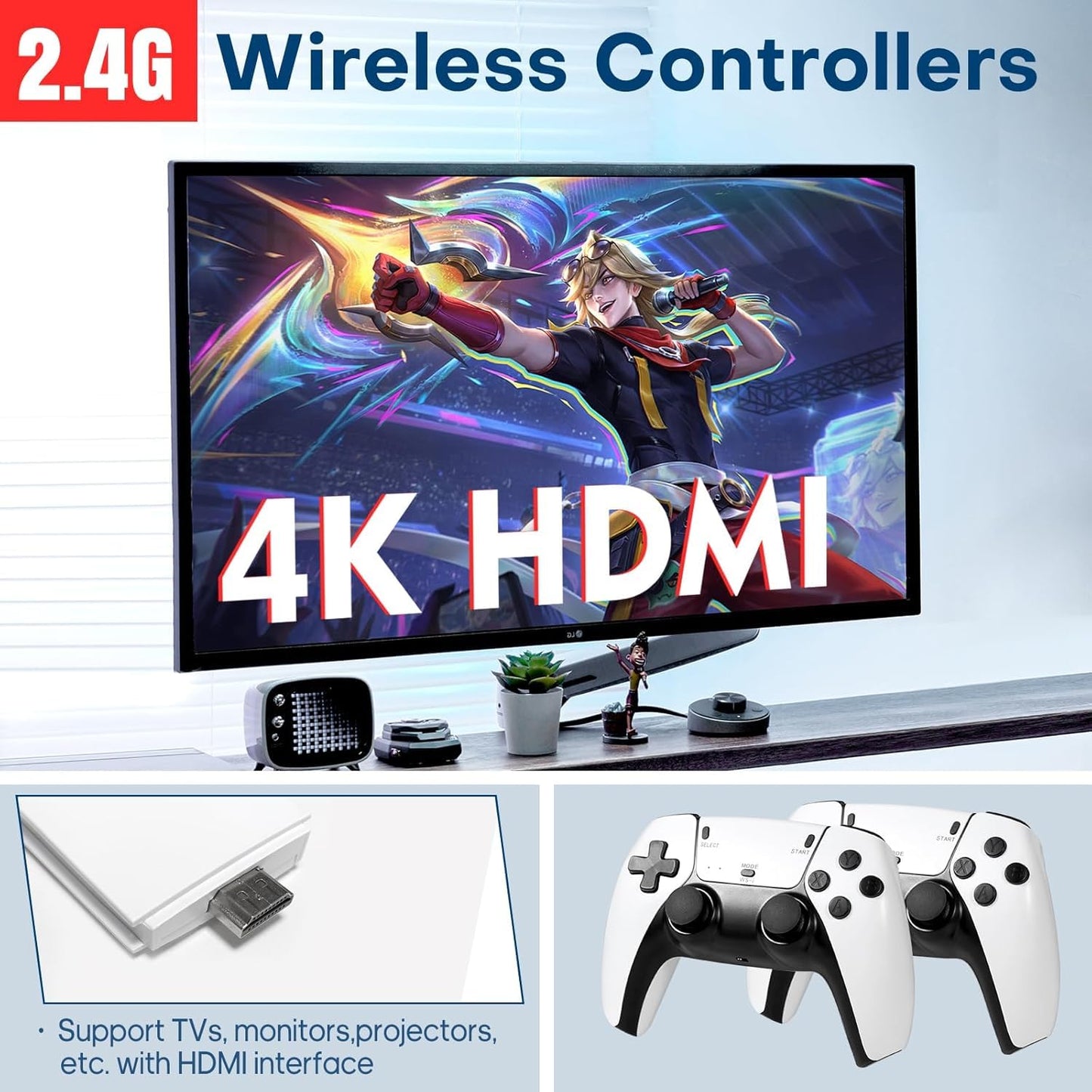 RETRO GAMERS - 4K Ultra HD Wireless Game Stick (20000 in 1 Games ) with 2 Controllers