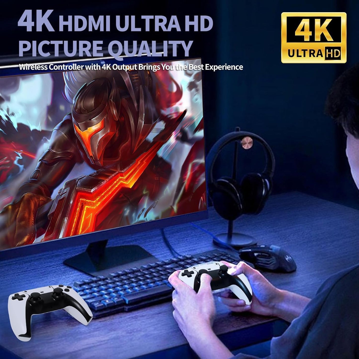 RETRO GAMERS - 4K Ultra HD Wireless Game Stick (20000 in 1 Games ) with 2 Controllers