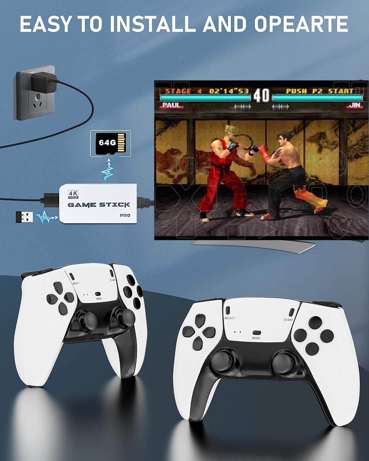 RETRO GAMERS - 4K Ultra HD Wireless Game Stick (20000 in 1 Games ) with 2 Controllers