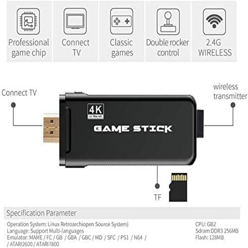 RETRO GAMERS - Wireless Game Stick - (10,000 in 1 Games)1080p with 2 Controllers