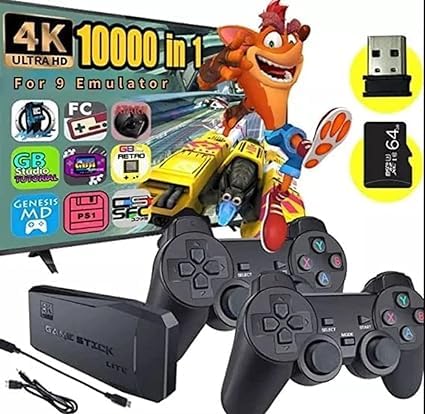 RETRO GAMERS - Wireless Game Stick - (10,000 in 1 Games)1080p with 2 Controllers