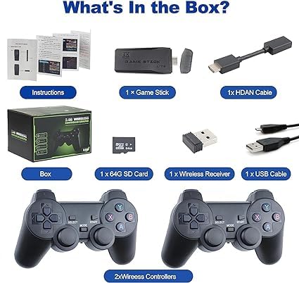 RETRO GAMERS - Wireless Game Stick - (10,000 in 1 Games)1080p with 2 Controllers