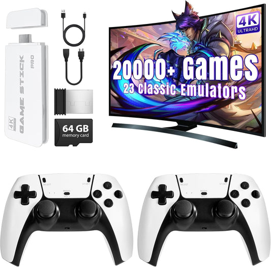 RETRO GAMERS - 4K Ultra HD Wireless Game Stick (20000 in 1 Games ) with 2 Controllers